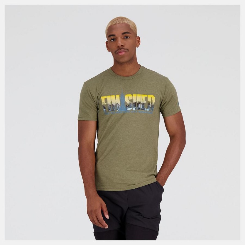 Tops New Balance NYC Marathon Finisher Skyline Estampadas Hombre Verde Oliva | EC 1541PQ