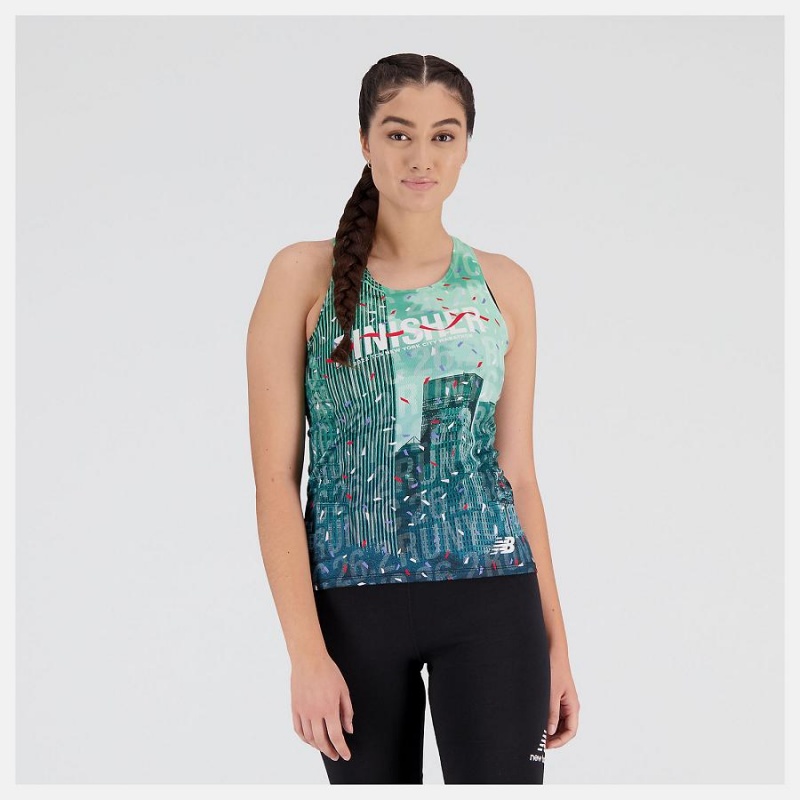 Tops New Balance NYC Marathon Finisher Singlet Mujer Verde | EC 2211RW