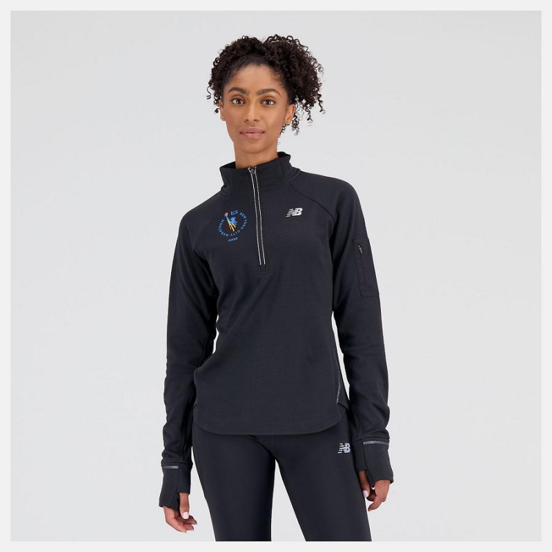 Tops New Balance NYC Marathon Heat Grid Half Zip Mujer Negras | EC 2212TV