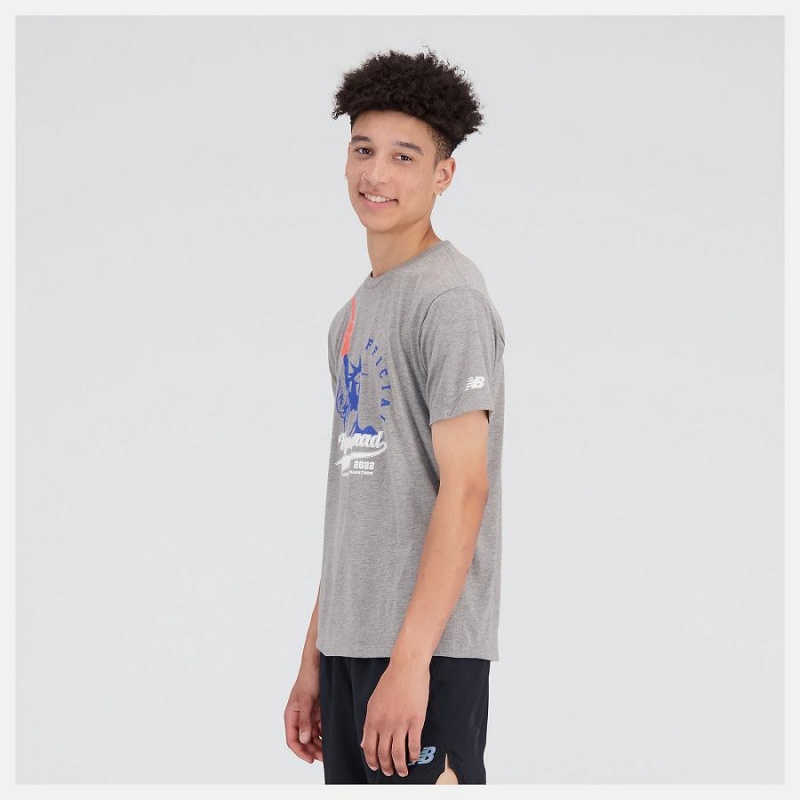 Tops New Balance NYC Marathon Hype Team Estampadas Hombre Gris | EC 1542AP