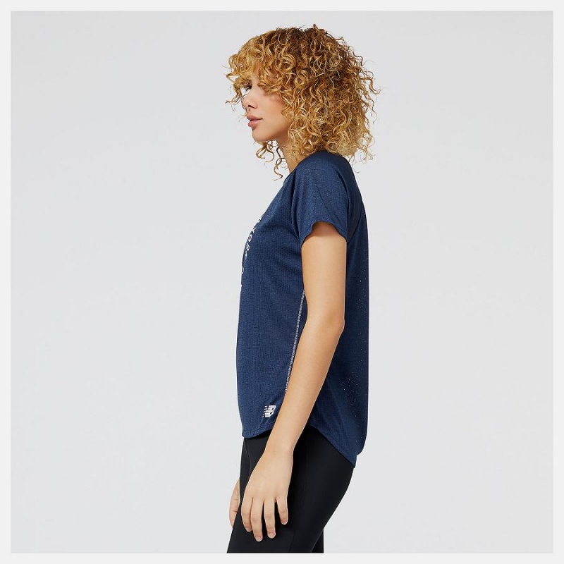 Tops New Balance NYC Marathon Impact Run Sleeve Mujer Azules | EC 2214UT