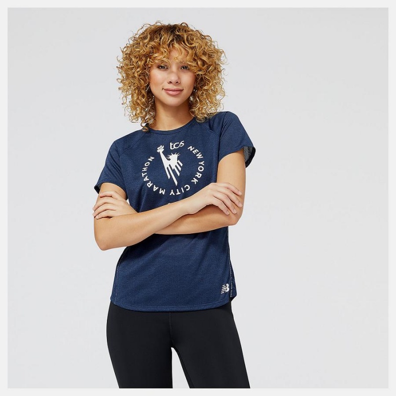 Tops New Balance NYC Marathon Impact Run Sleeve Mujer Azules | EC 2214UT