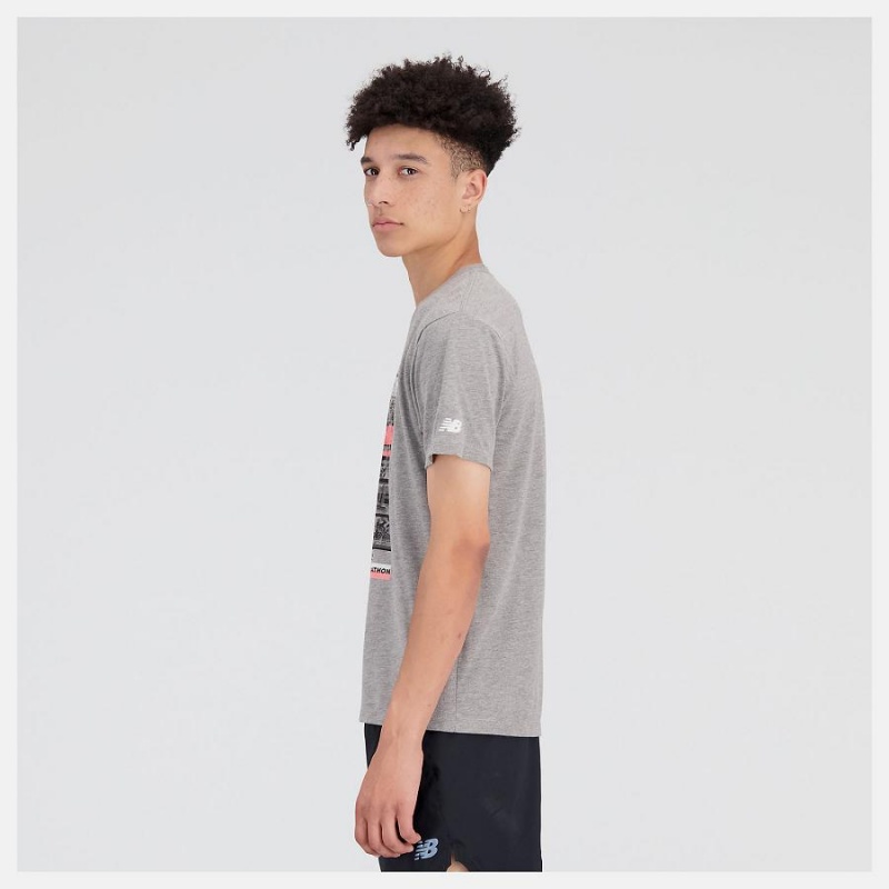 Tops New Balance NYC Marathon Marathon State of Mind Estampadas Hombre Gris | EC 1545FM
