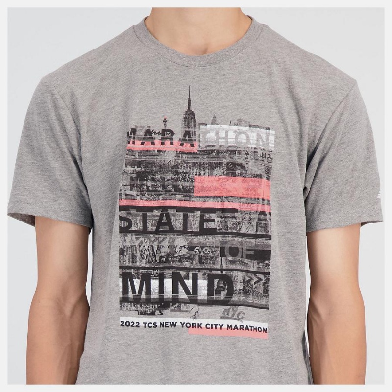 Tops New Balance NYC Marathon Marathon State of Mind Estampadas Hombre Gris | EC 1545FM