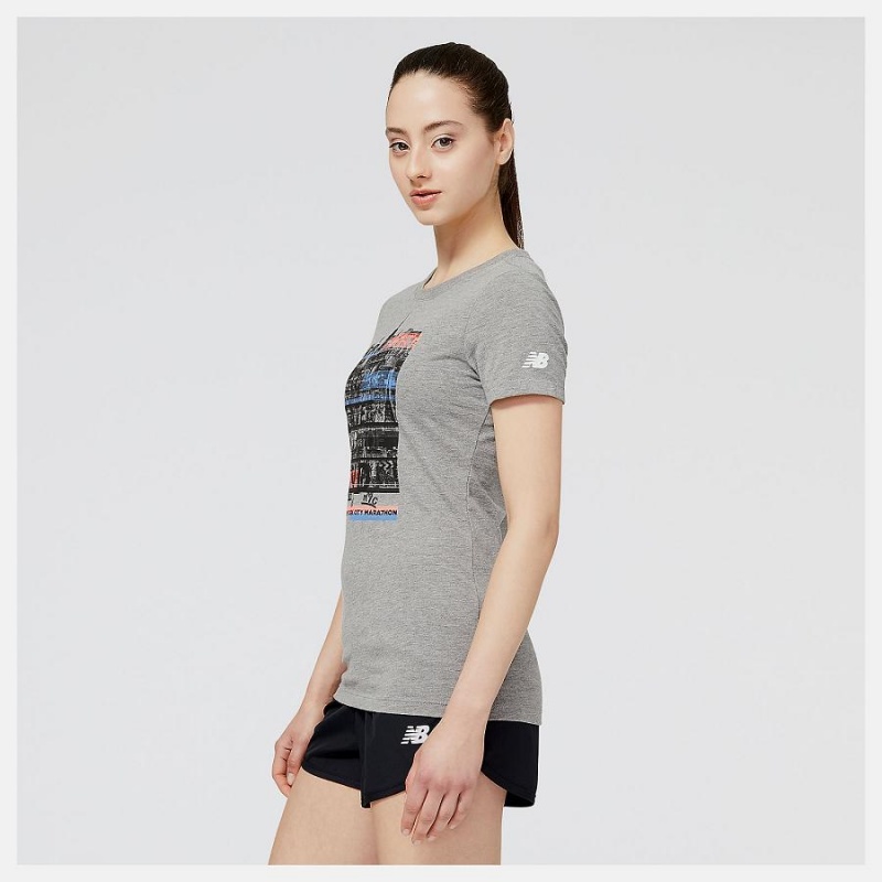 Tops New Balance NYC Marathon Marathon State of Mind Estampadas Mujer Plateadas | EC 2216OR