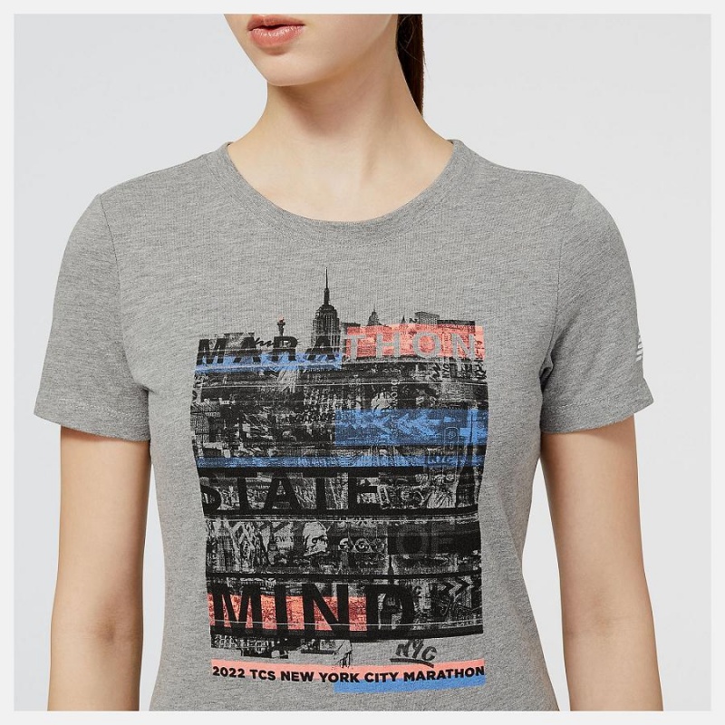 Tops New Balance NYC Marathon Marathon State of Mind Estampadas Mujer Plateadas | EC 2216OR
