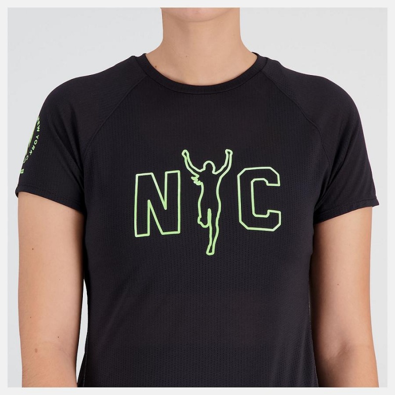 Tops New Balance NYC Marathon Printed Impact Run Sleeve Mujer Negras | EC 2217PQ