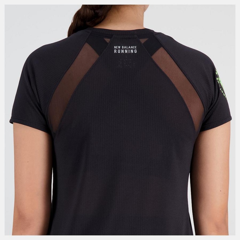 Tops New Balance NYC Marathon Printed Impact Run Sleeve Mujer Negras | EC 2217PQ