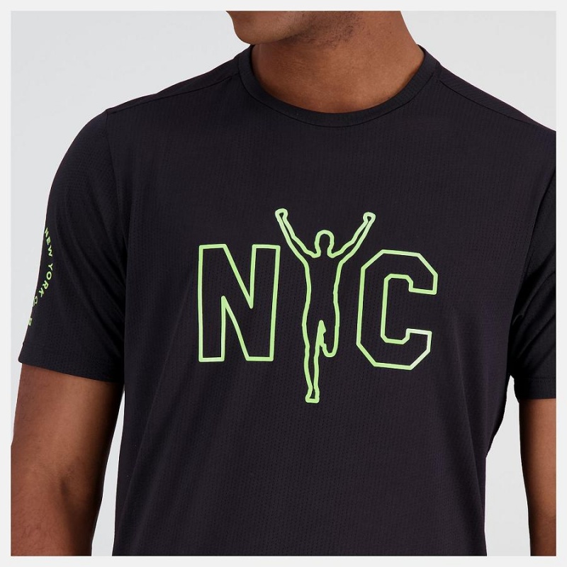Tops New Balance NYC Marathon Printed Impact Run Sleeve Hombre Negras | EC 1547HK