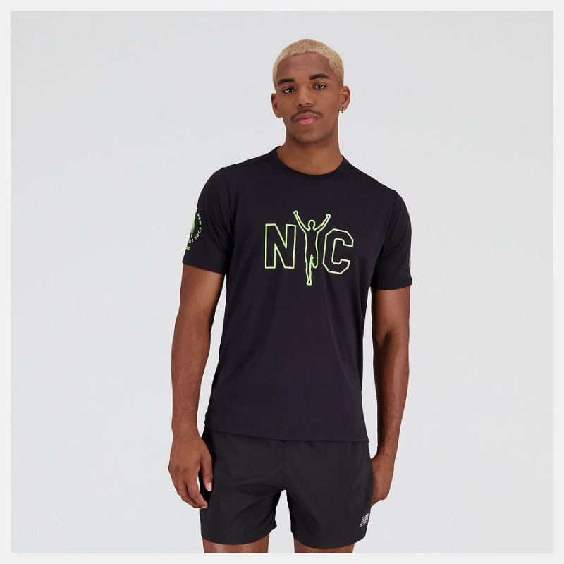 Tops New Balance NYC Marathon Printed Impact Run Sleeve Hombre Negras | EC 1547HK