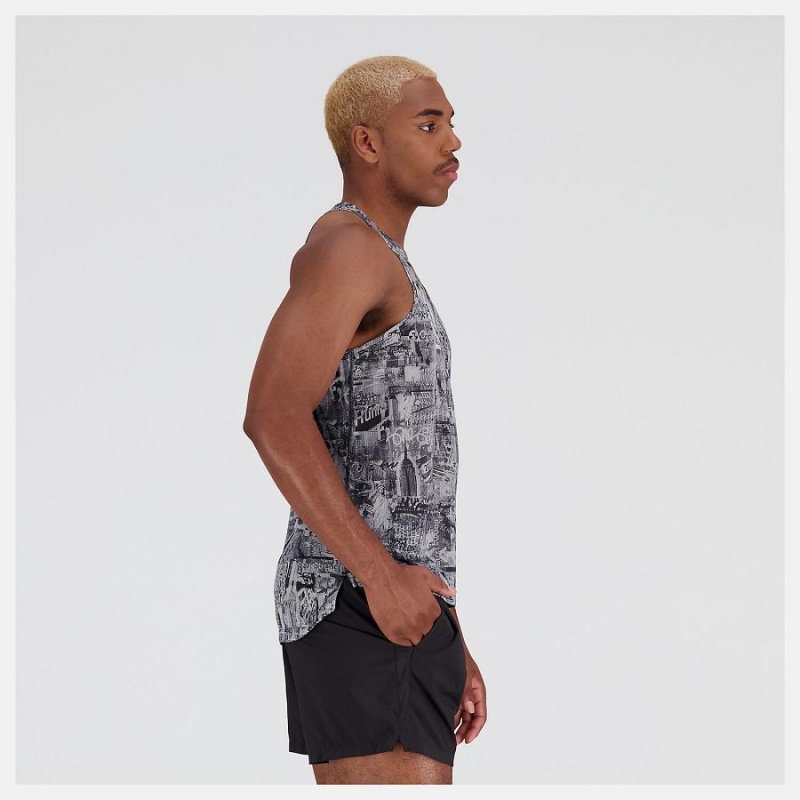 Tops New Balance NYC Marathon Printed Impact Run Singlet Hombre Gris Blancas | EC 1546GL