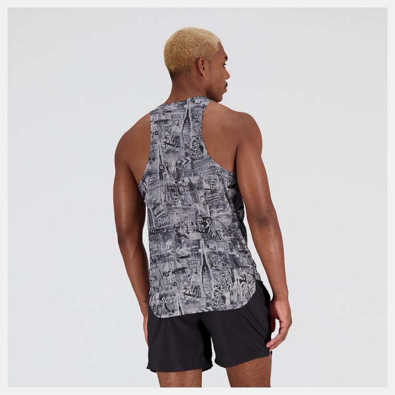Tops New Balance NYC Marathon Printed Impact Run Singlet Hombre Gris Blancas | EC 1546GL