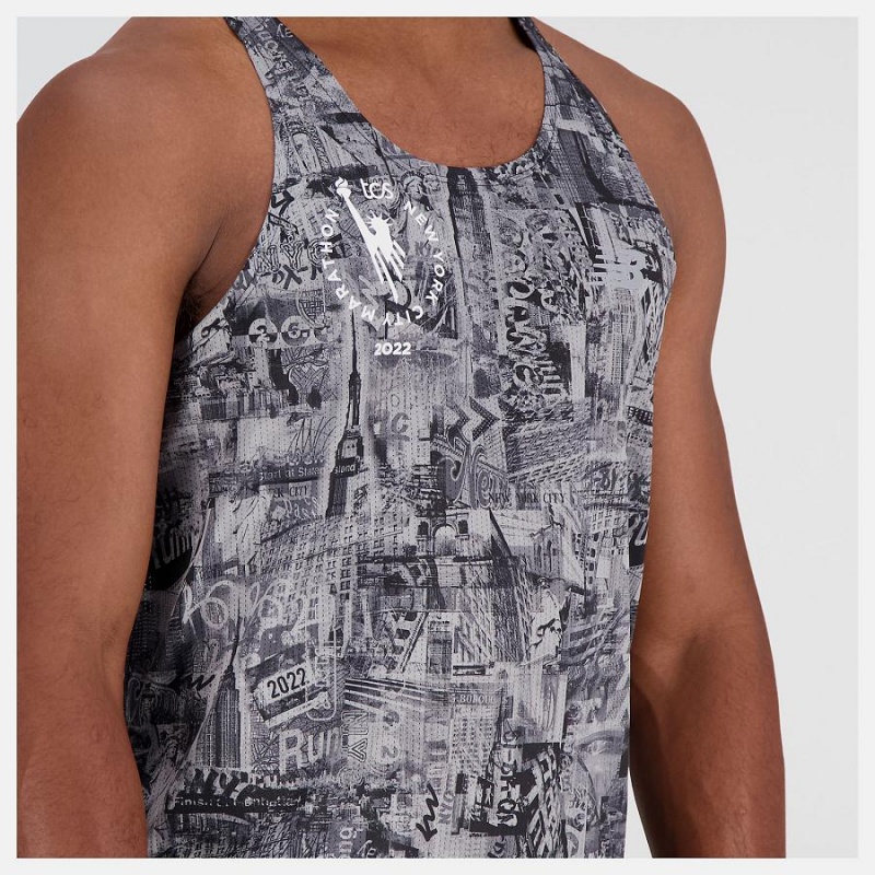 Tops New Balance NYC Marathon Printed Impact Run Singlet Hombre Gris Blancas | EC 1546GL