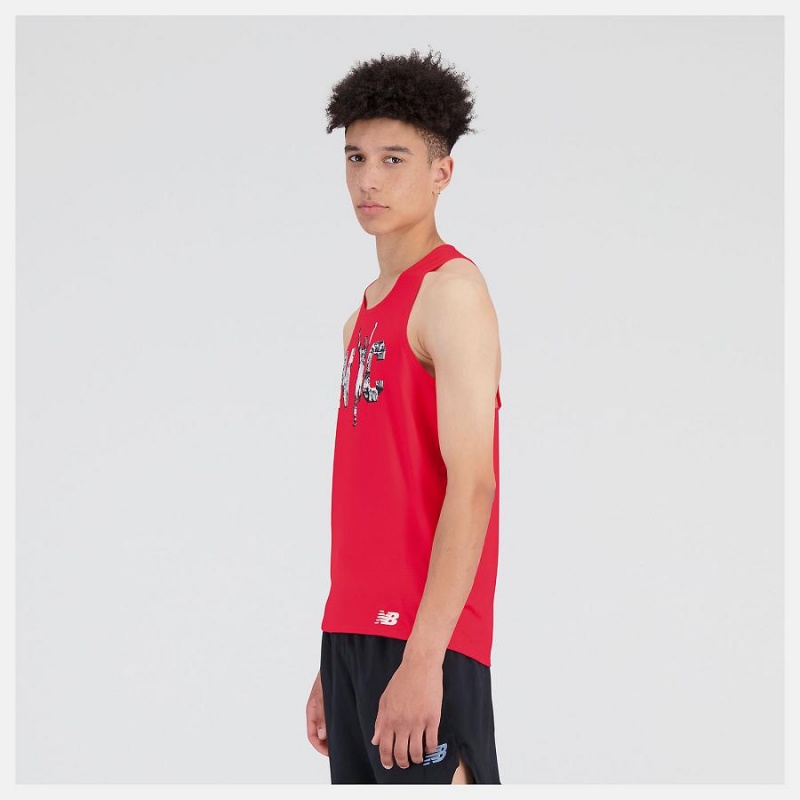 Tops New Balance NYC Marathon Printed Singlet Hombre Rojas | EC 1548JJ