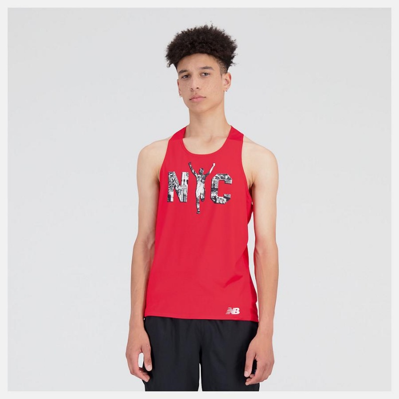 Tops New Balance NYC Marathon Printed Singlet Hombre Rojas | EC 1548JJ