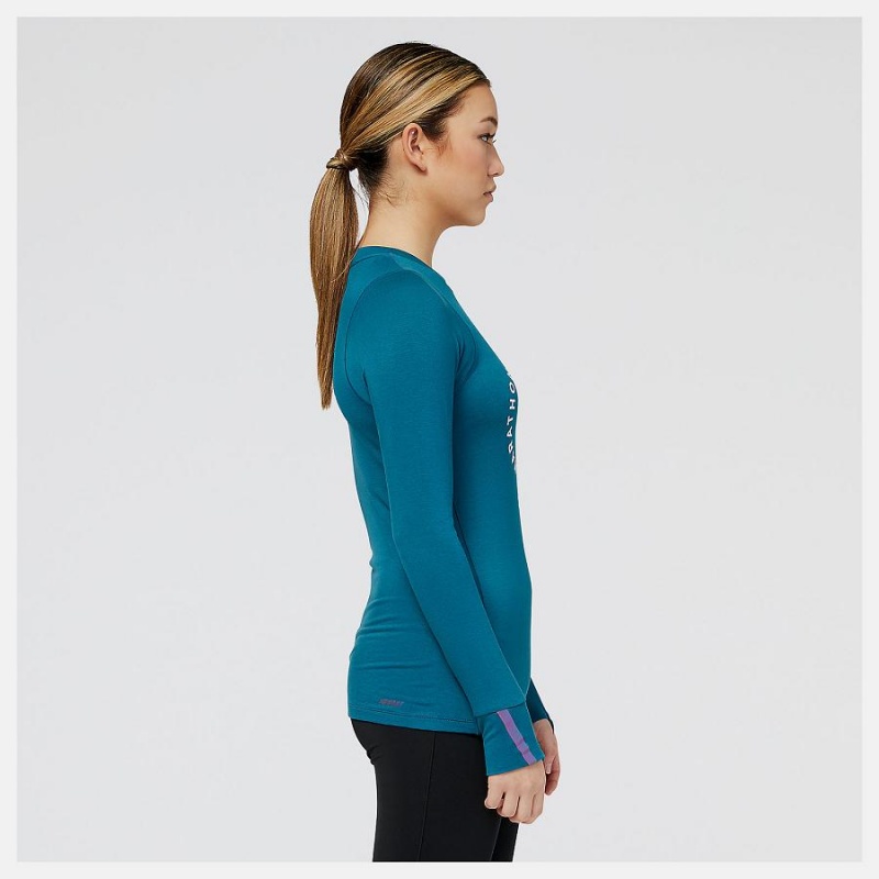 Tops New Balance NYC Marathon Q Speed 1NTRO Long Sleeve Mujer Azules | EC 2220DN