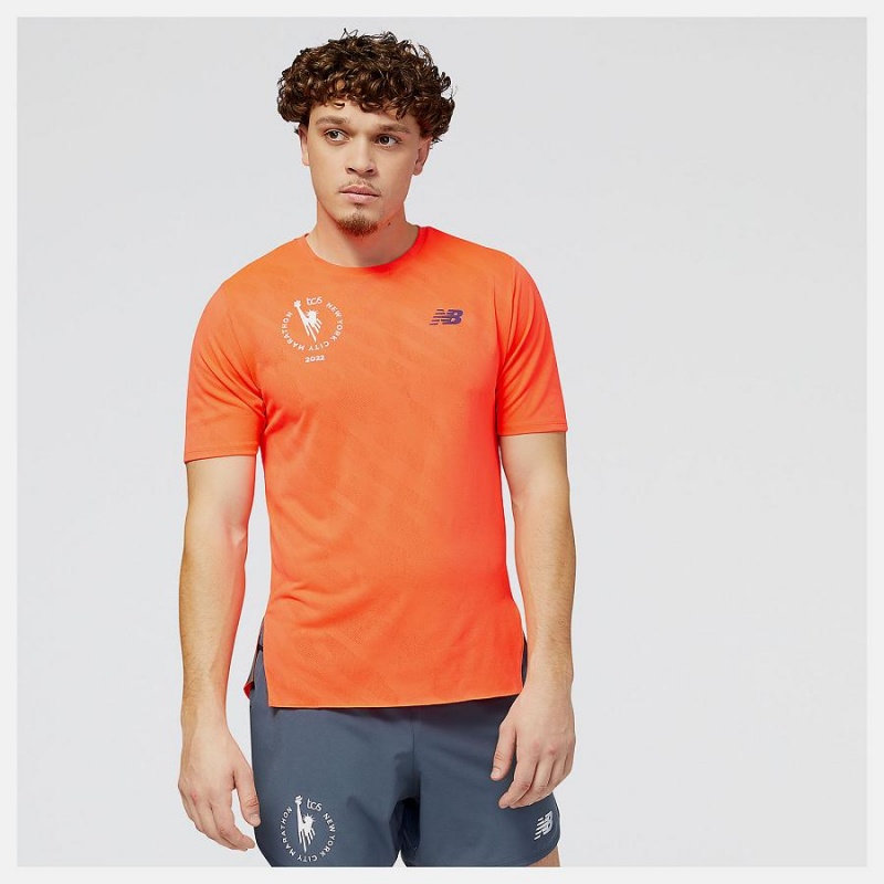 Tops New Balance NYC Marathon Q Speed Jacquard Sleeve Hombre Naranjas | EC 1551ZG