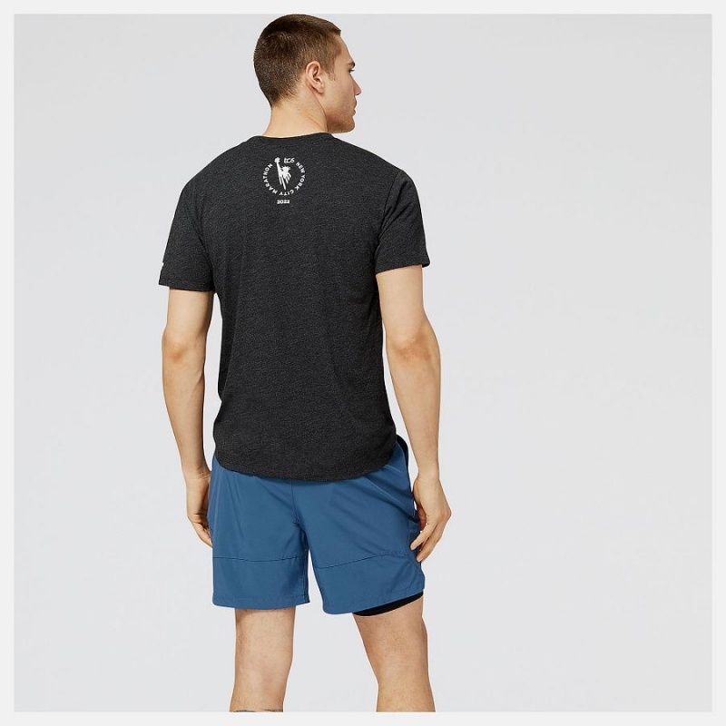Tops New Balance NYC Marathon RUNYC Estampadas Hombre Negras | EC 1553CE