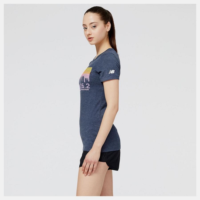 Tops New Balance NYC Marathon RUNYC Skyline Estampadas Mujer Azules | EC 2224JJ
