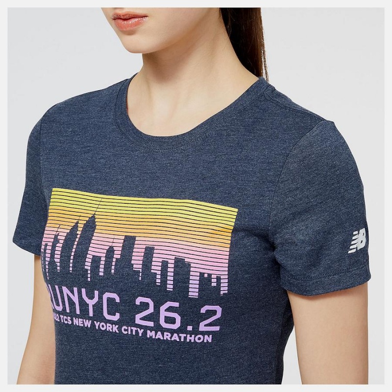Tops New Balance NYC Marathon RUNYC Skyline Estampadas Mujer Azules | EC 2224JJ