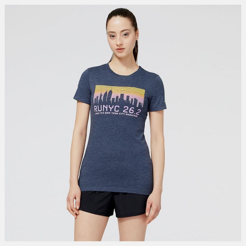 Tops New Balance NYC Marathon RUNYC Skyline Estampadas Mujer Azules | EC 2224JJ