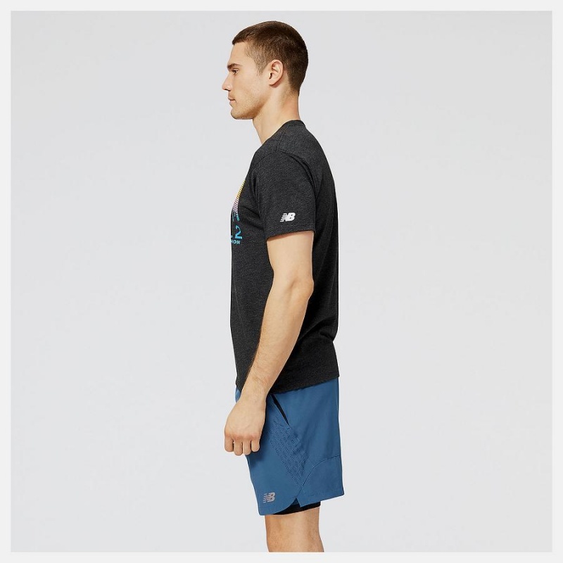 Tops New Balance NYC Marathon RUNYC Skyline Estampadas Hombre Negras | EC 1554VD