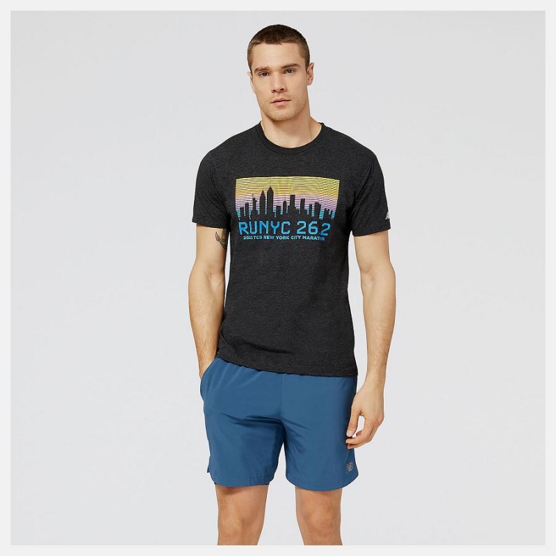 Tops New Balance NYC Marathon RUNYC Skyline Estampadas Hombre Negras | EC 1554VD