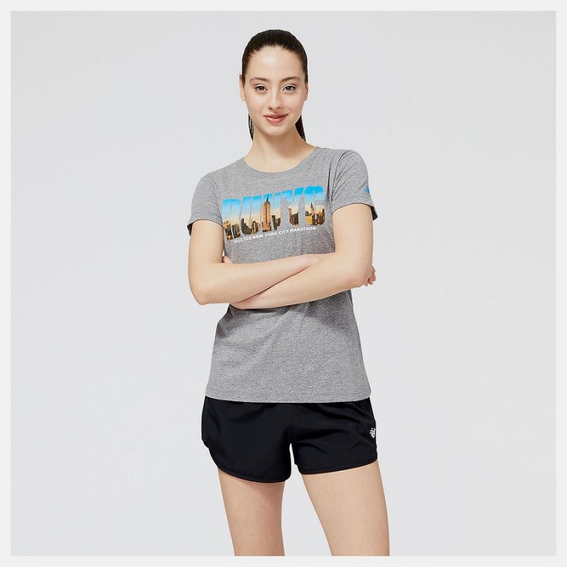 Tops New Balance NYC Marathon RUNYC Sunset Skyline Estampadas Mujer Gris | EC 2225KI