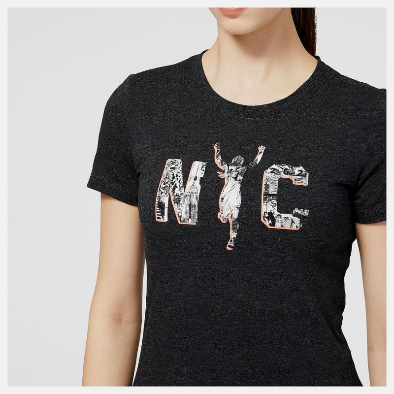 Tops New Balance NYC Marathon Running Women Estampadas Mujer Negras | EC 2223HK