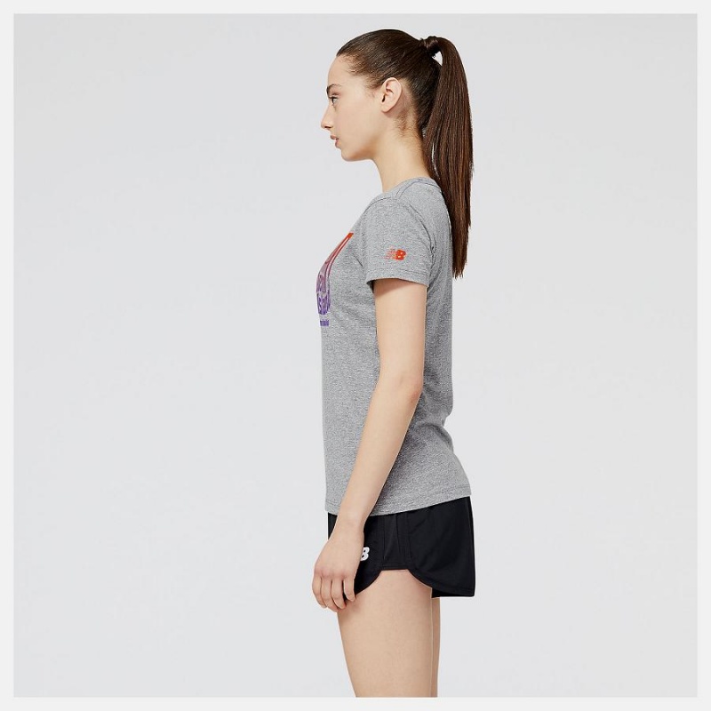 Tops New Balance NYRR Staten Island Half Estampadas T-Shirt Mujer Gris | EC 2227ZG