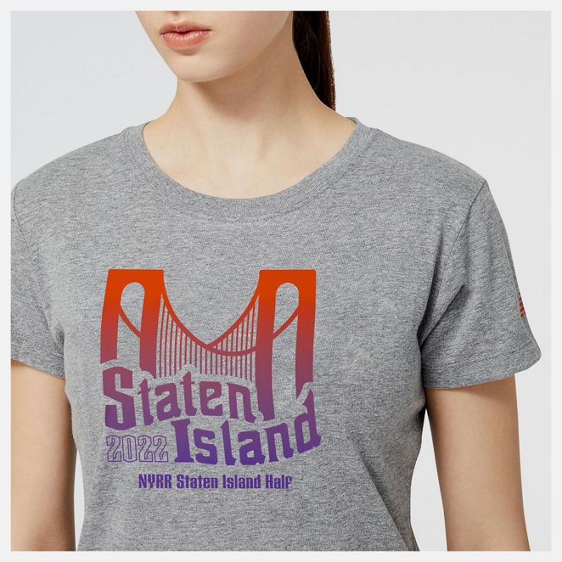 Tops New Balance NYRR Staten Island Half Estampadas T-Shirt Mujer Gris | EC 2227ZG