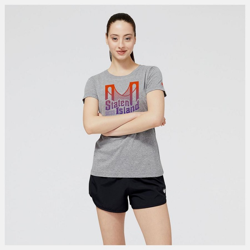 Tops New Balance NYRR Staten Island Half Estampadas T-Shirt Mujer Gris | EC 2227ZG