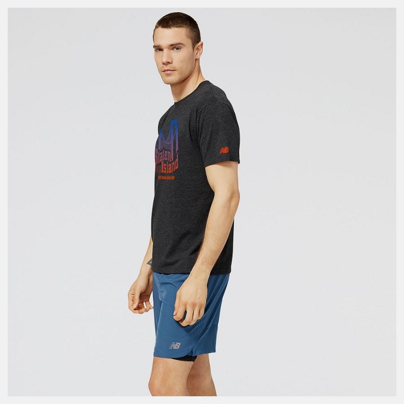 Tops New Balance NYRR Staten Island Half Estampadas T-Shirt Hombre Negras | EC 1557MA