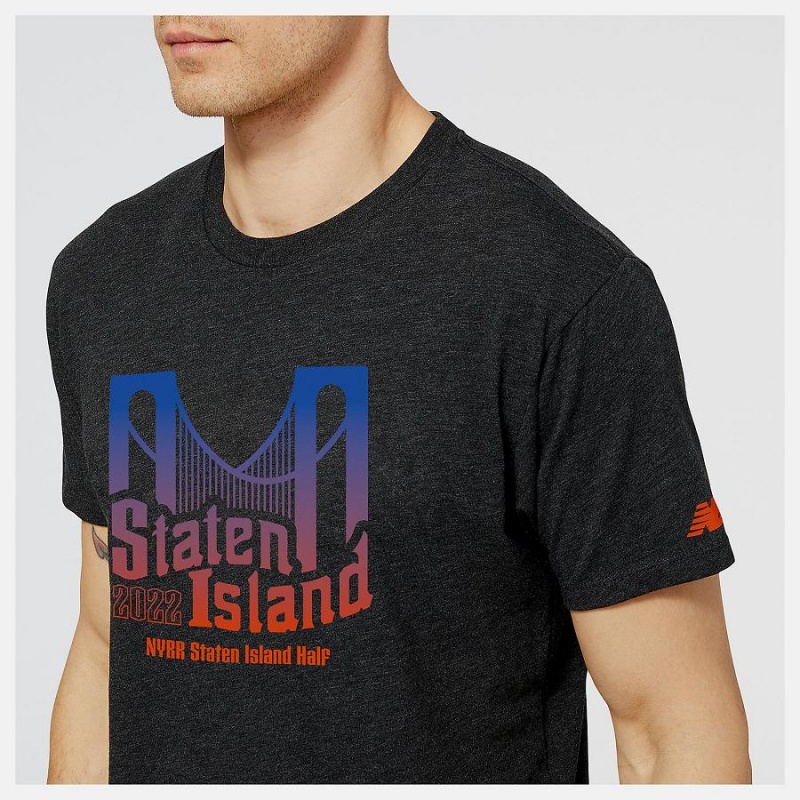 Tops New Balance NYRR Staten Island Half Estampadas T-Shirt Hombre Negras | EC 1557MA