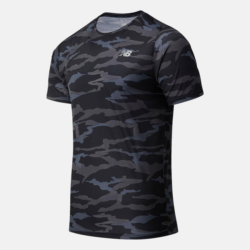Tops New Balance Printed Accelerate Sleeve Hombre Negras | EC 1558QZ