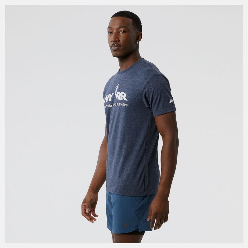 Tops New Balance Run For Life Estampadas Sleeve Hombre Azul Marino | EC 1570DN