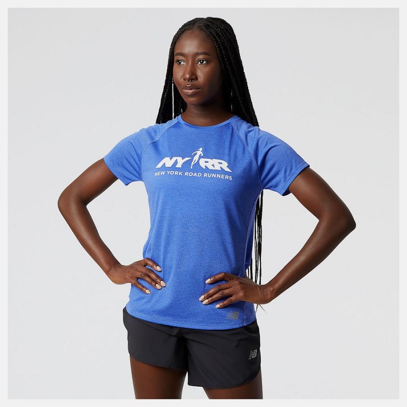 Tops New Balance Run For Life Impact Run Estampadas Sleeve Mujer Azules | EC 2241IS