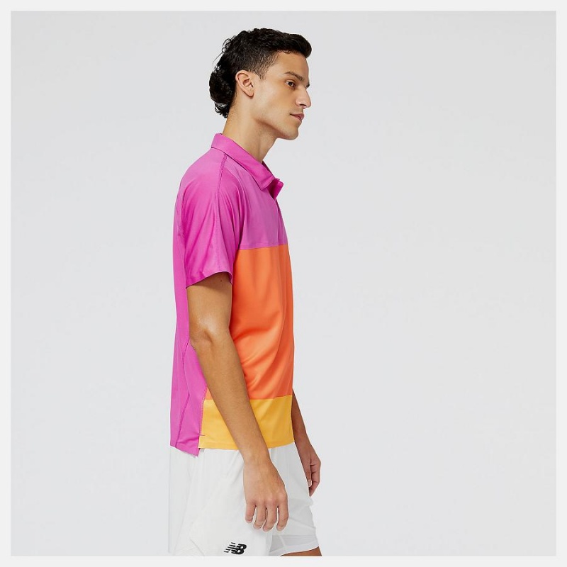 Tops New Balance Tournament Polo Hombre Rosas | EC 1586EX