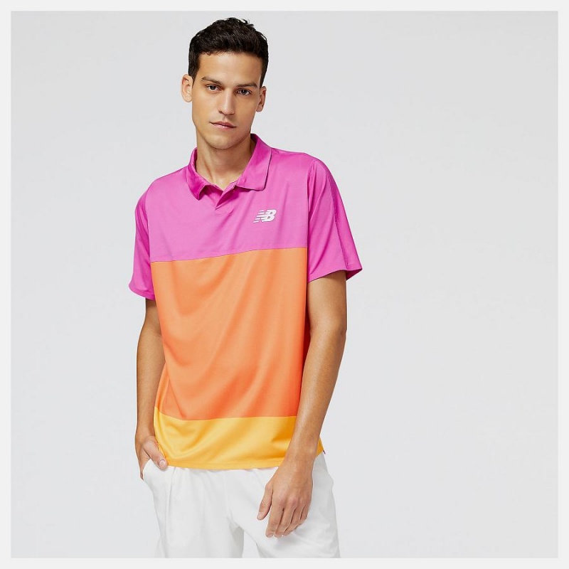 Tops New Balance Tournament Polo Hombre Rosas | EC 1586EX