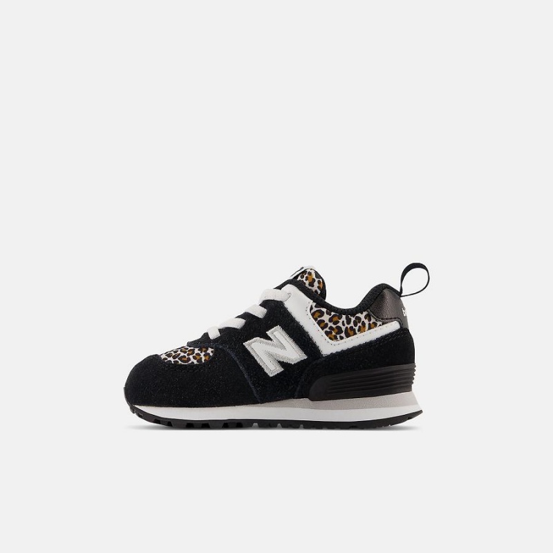 Zapatos New Balance 574 Bungee Lace Niños Negras Blancas | EC 1165BC